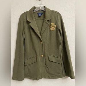 Ralph Lauren Olive Green Cotton Blend Blazer with Gold Crest - Size L